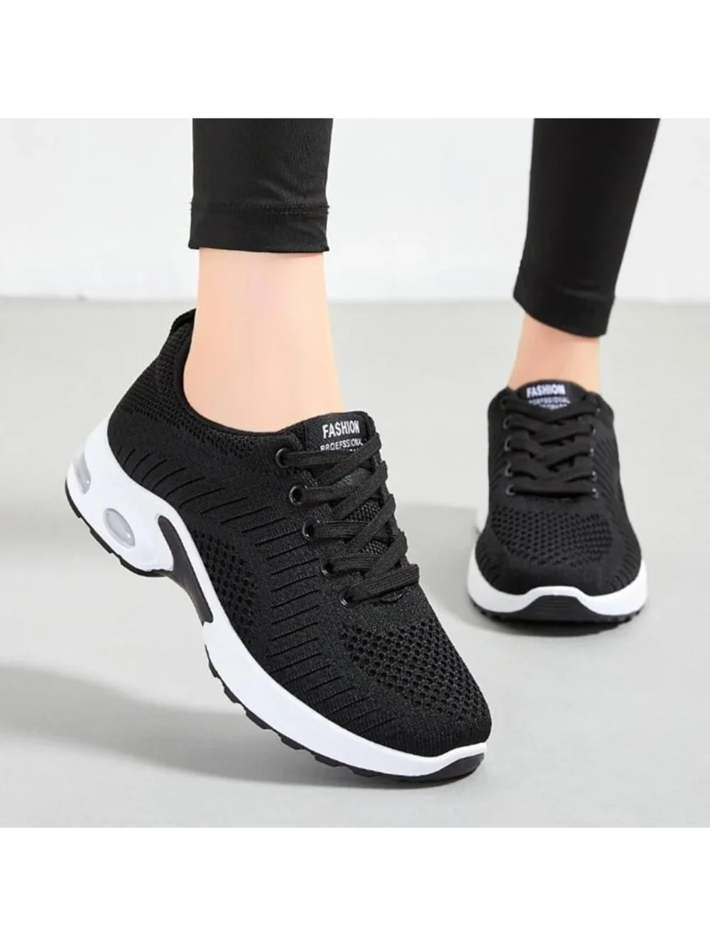 Women's Black Black Lightweight Air Cushion Mesh Breathable Casual Sneakers